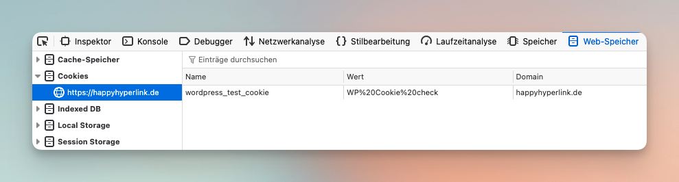 Screenshots eines Browsertools von Happyhyperlink.de zur Überprüfung von eingesetzten Cookies.