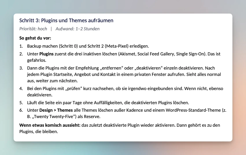 Screenshot eines Audit-Berichts einer Website-Analyse